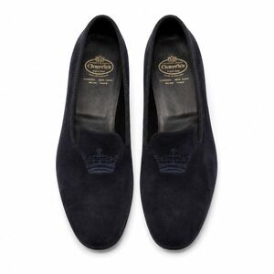 Church's Sovereign Loafers Mens 9 Navy Suede Crown Embroidered Formal Slippers